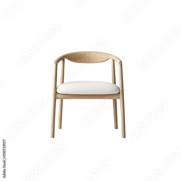 Obraz An elegant light wooden chair with a white cushion provides comfort and style, perfect for modern dining rooms or studies, showcasing its design against a transparent background.