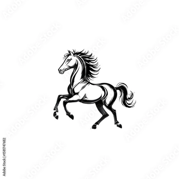 Fototapeta Black stallion prancing gracefully against a dark background, exuding an aura of power and elegance for sophisticated artistic designs.