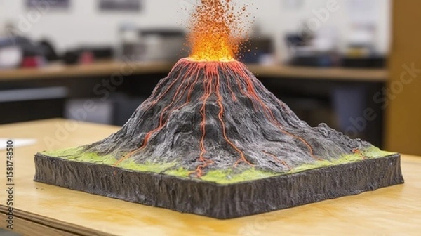 Obraz A volcano model erupts on a table
