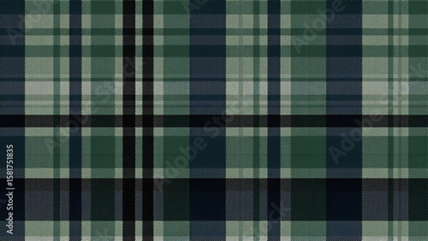Fototapeta A Black Watch Tartan background with a soft watercolor effect blending dark green, navy, and black lines, creating a delicate, painterly, high-resolution artistic design.