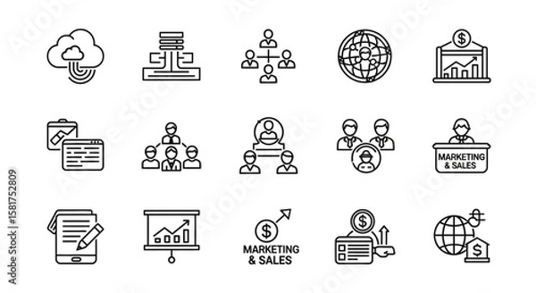 Fototapeta Business and Marketing Icon Set in Black Outline.