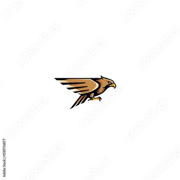 Fototapeta A stylized golden eagle soars against a dark backdrop, showcasing a design with simplified features and bold graphic appeal.