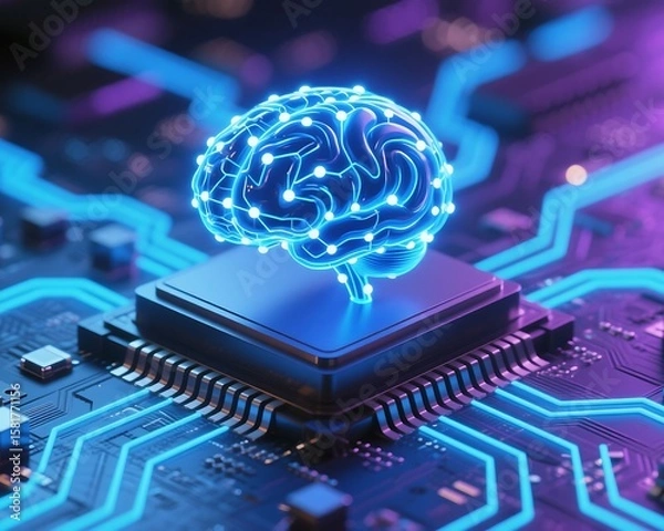 Obraz Artificial intelligence brain on computer chip ai technology machine learning neural network concept design