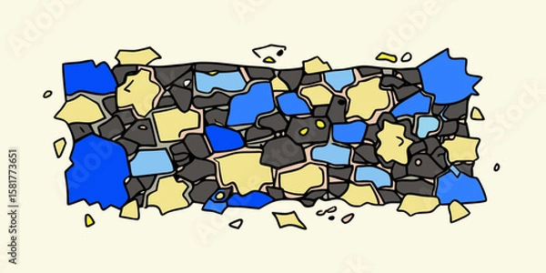 Fototapeta Abstract Mosaic Pattern with Blue Yellow and Gray Stones Hand Drawn Style Isolated on a Light Background