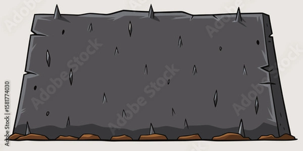 Fototapeta Cartoon Stone Slab with Spikes Ideal for Fantasy Game Element or a Medieval Style Sign Board Template