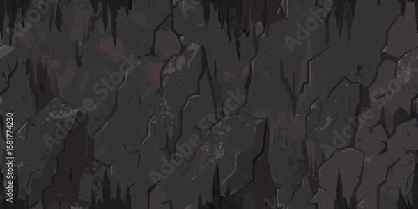 Fototapeta Dark and Mysterious Cave Wall Background with Stalactites and Rock Formations for Game Design and Illustration