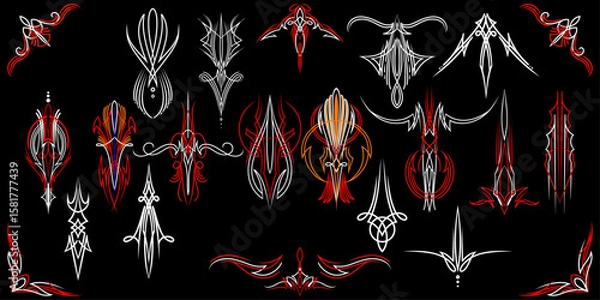 Obraz hotrod paint custom culture freehand tribal pinstripe vector pack