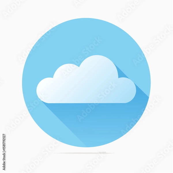 Fototapeta Cloud icon with long shadow on a light blue circular background.