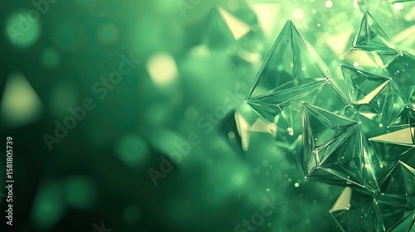 Fototapeta Forced Perspective Abstract Triangles on Green Gradient Background