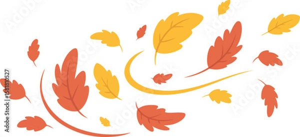 Fototapeta Autumn leaves swirling in the wind, vibrant colors of red and gold transparent isolated vector png