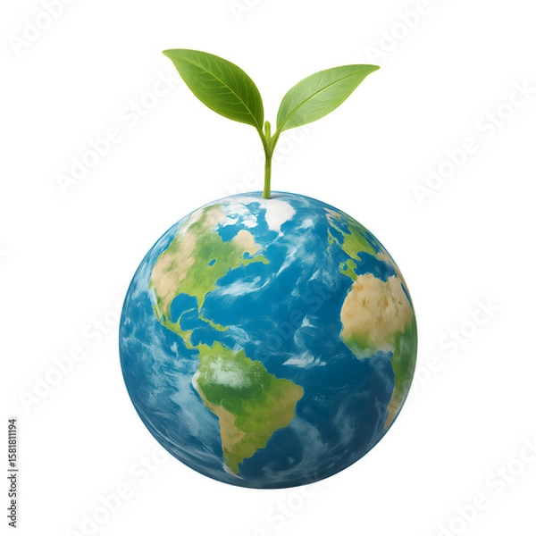 Fototapeta Green sprout growing from planet earth symbolizing new life and environmental growth isolated on transparent background