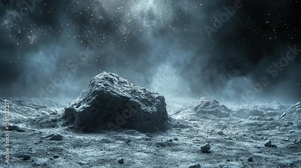 Fototapeta Forced Perspective of Dark Ashes and Rocks on Celestial Ground Background
