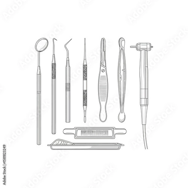 Fototapeta Dental Instruments Illustration Complete Set of Tools for Dentistry