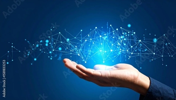 Obraz Hand Holding a Floating Digital Data Hologram 