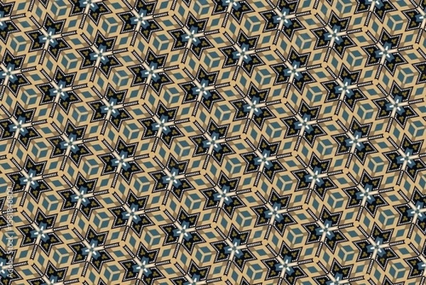 Fototapeta Intricate geometric star pattern, vintage geometric print, elegant hexagonal star design, luxurious geometric tile design, modern chic pattern for fabrics, intricate star and cube design, sophisticate