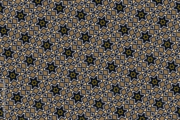 Fototapeta Elegant star geometric pattern, intricate vintage floral design, sophisticated beige and navy textile pattern, luxury home decor geometric print, timeless star-shaped textile design, boho vintage wall