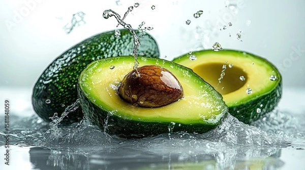 Fototapeta Fresh Avocado with Green Water Splash on White Background, Fresh and Healthy