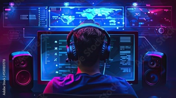 Fototapeta Game Developer with Copy Space