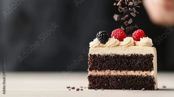Obraz Decadent Chocolate Cake Slice with Berries