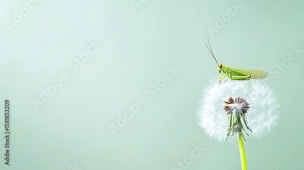 Obraz Macro Grasshopper on Dandelion Seed Head