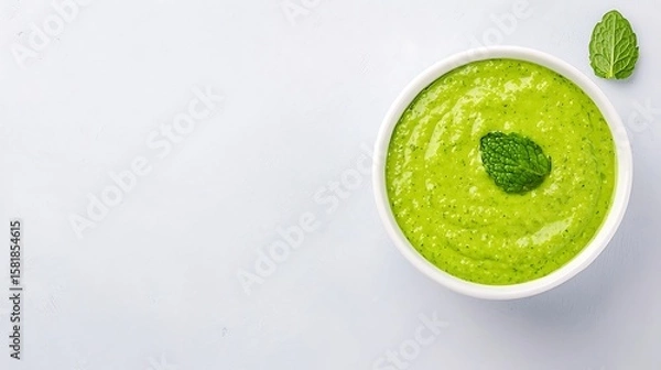 Obraz Fresh Green Sauce with Mint Leaf, Top View