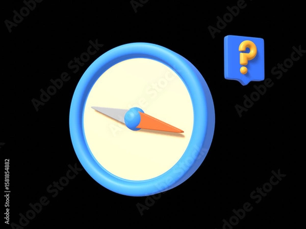 Fototapeta 3d Vector Navigation Compass with question mark, Holiday Vacation, Time to Travel concept.