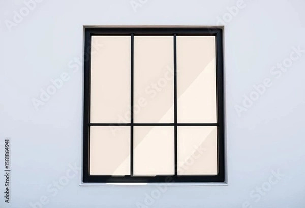 Fototapeta Sleek black window frame against a bright wall, texture, minimal