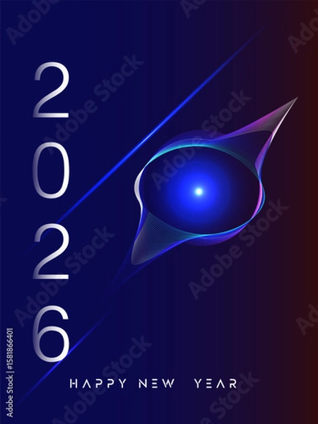 Fototapeta new year celebration of 2026 with neon concept design , isolated in dark color mode, template design for cover, calendar, celebration card, poster, banner , etc 