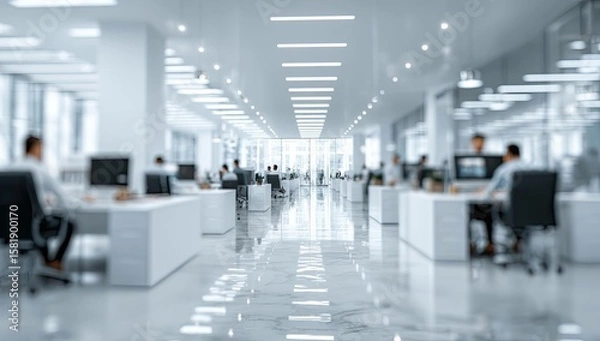 Fototapeta Blurred office interior background with a blurred door and glass wall, blurry bokeh light effect for a business concept design. High-quality photo, taken with a telephoto lens in realistic daylight.
