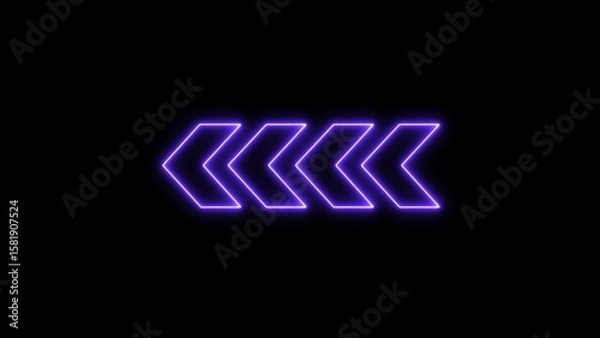 Obraz Neon arrow symbol icon. Flashing neon icon to the left arrow. Arrow direction sign on black background.