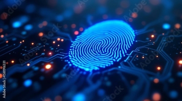 Fototapeta Digital fingerprint scan technology for security and identification