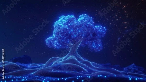 Fototapeta Luminous tree on a starry night