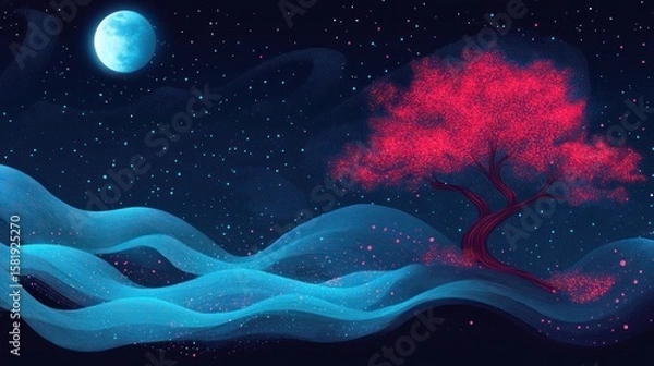 Fototapeta Nightly glow, a mystical tree