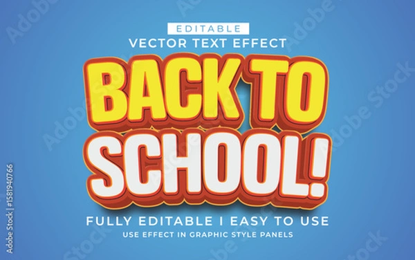 Fototapeta 3d editable back to school text effect typography style template