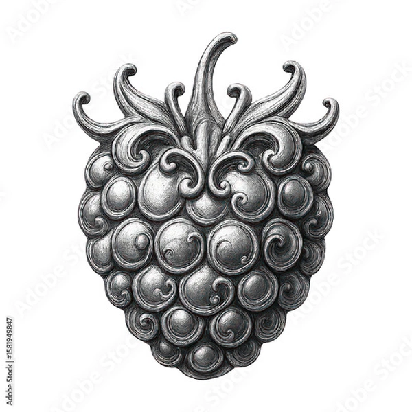 Obraz PNG Intricate ornamental raspberry illustration.