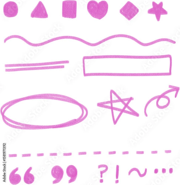 Fototapeta Pink Marker Doodle Pack – Shapes & Symbols Clipart PNG