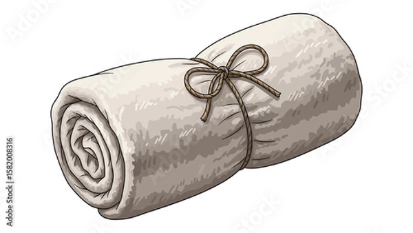 Fototapeta Rolled soft towel tied with rustic twine for spa treatment and comfort concept
