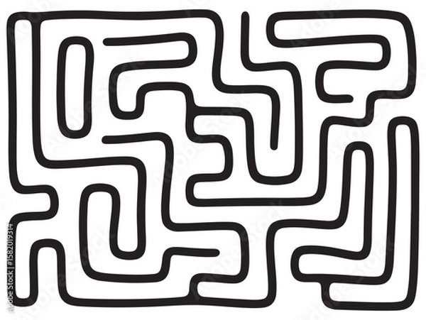 Fototapeta Abstract black maze pattern with rounded corners isolated on white background