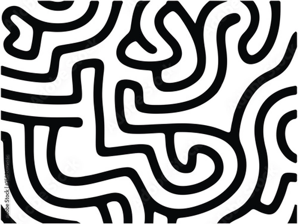 Fototapeta Abstract black and white wavy lines pattern isolated on white background