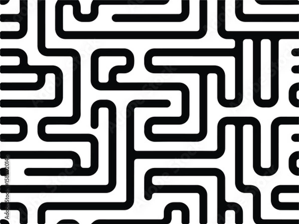 Fototapeta Abstract black and white maze pattern with rounded corners isolated on white background