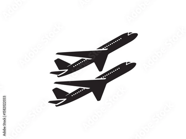 Fototapeta Two black airplane silhouettes flying upwards on a white background isolated on white background
