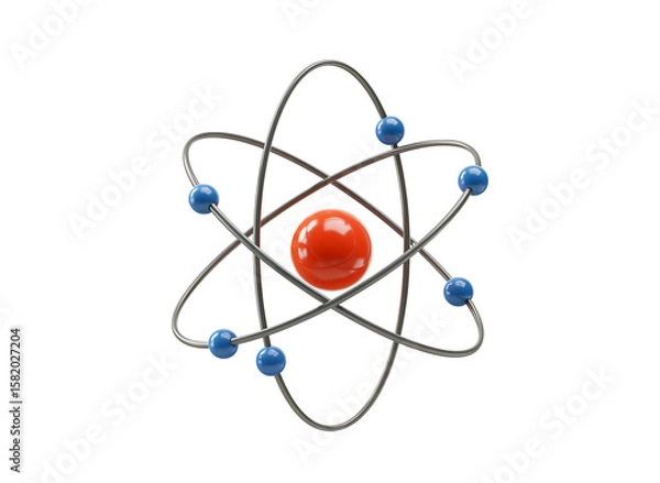 Fototapeta Abstract atomic model with nucleus orbiting electrons isolated on transparent background