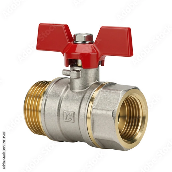 Fototapeta High Quality Metal Ball Valve with Red Butterfly Handle for Plumbing and Industrial Pipe Control Systems