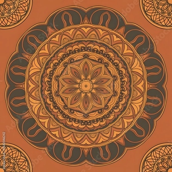 Fototapeta Elegant gold ornamental vintage floral seamless pattern with abstract lace mandala decoration