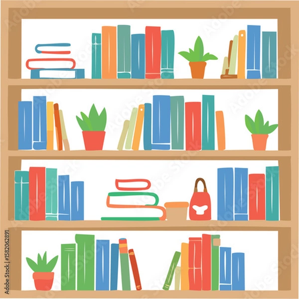 Fototapeta Cute bookshelf flat vector
