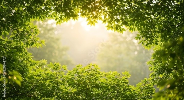 Fototapeta Fresh Green Maple Leaves with Sunlight and Bokeh Background