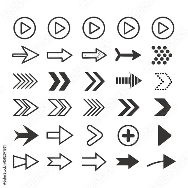 Fototapeta Arrows set of 100 black icons. Arrow icon. Arrow vector collection. Arrow. Cursor. Modern simple arrows. Vector illustration.