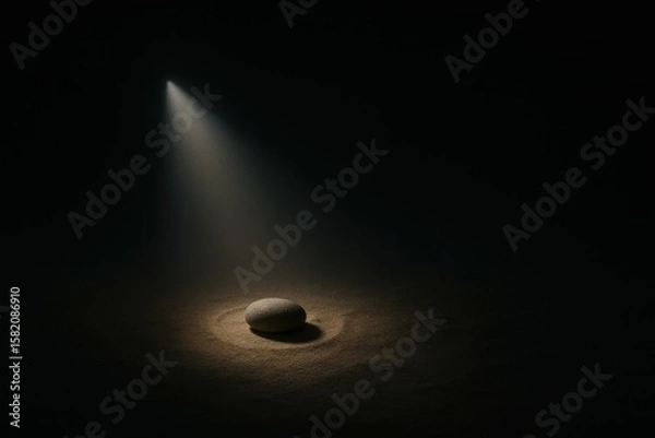 Obraz Single stone illuminated by spotlight on textured sand — concept of focus, attention, and precision