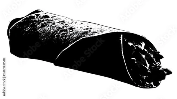 Fototapeta Black filled silhouette of a chicken shawarma wrap with visible fold, transparent background