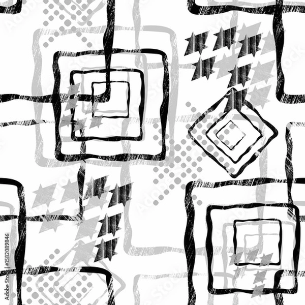 Fototapeta Seamless monochrome black and white abstract geometric pattern.